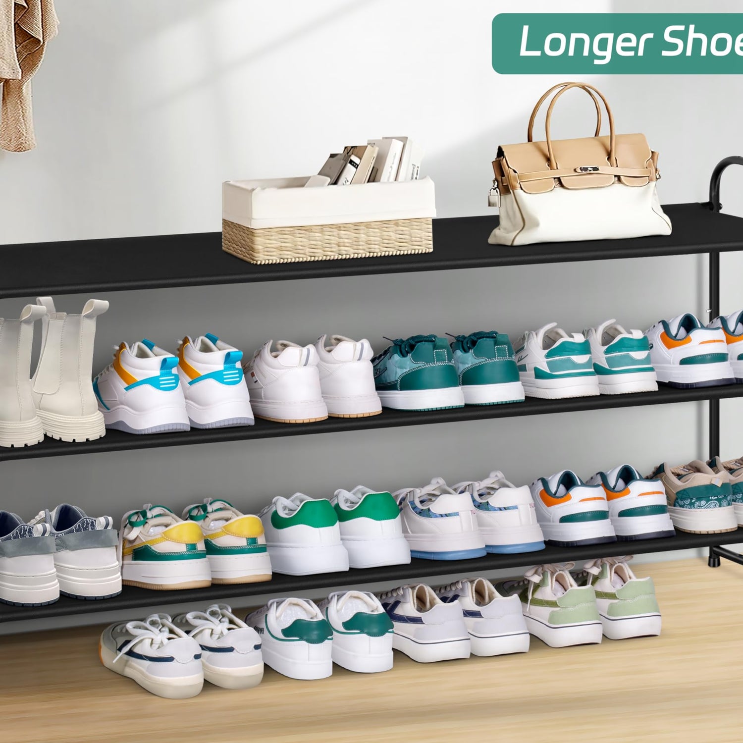 AOODA Long 3 Tier Shoe Rack for Closet Entryway, Stackable Wide Shoe Storage Organizer Holds 24 Pairs Shoe Rack Shelf for Bedroom, Floor, Garage, AOODA