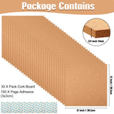 Kosiz 30 Pack Cork Board for Wall 12" x 12", 1/4" Thick Square Cork Board Tiles Brown Bulletin Corkboards with 150 Self Adhesive for Office Home and Kosiz
