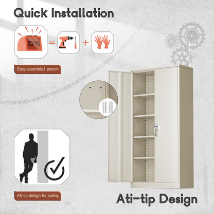 Superday Locking Metal Cabinet 72"×36"×18", Tall Storage Cabinet with 2 Doors and 4 Shelves, Large Metal Steel Utility Cabinet for Garage Tool Office - WoodArtSupply