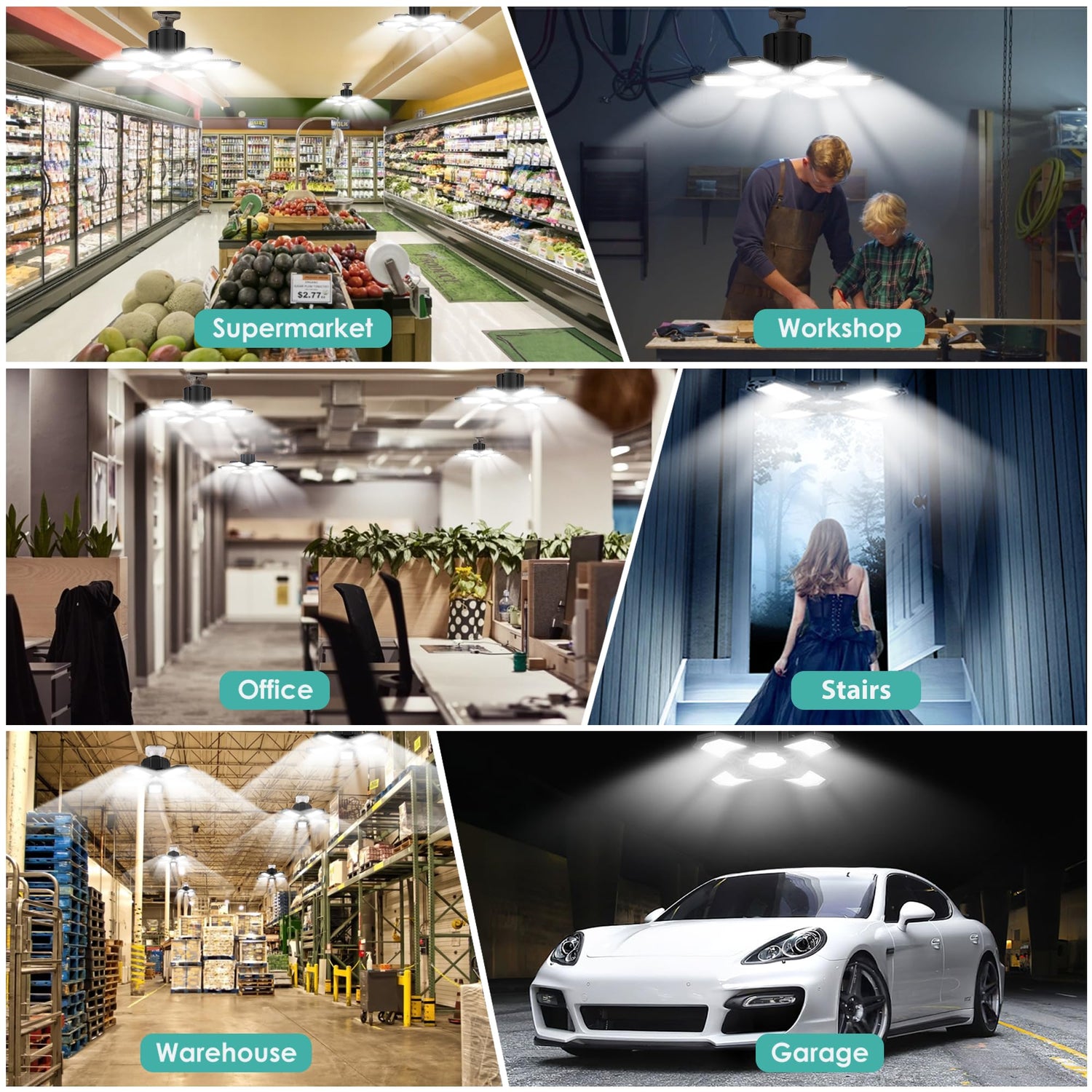 AYSEMO 100W 10000LM Super Bright 5-Panel LED Light Bulb, 6000K Daylight, E26/E27 Base, High Bay Lighting for Garage, Basement, Barn AYSEMO