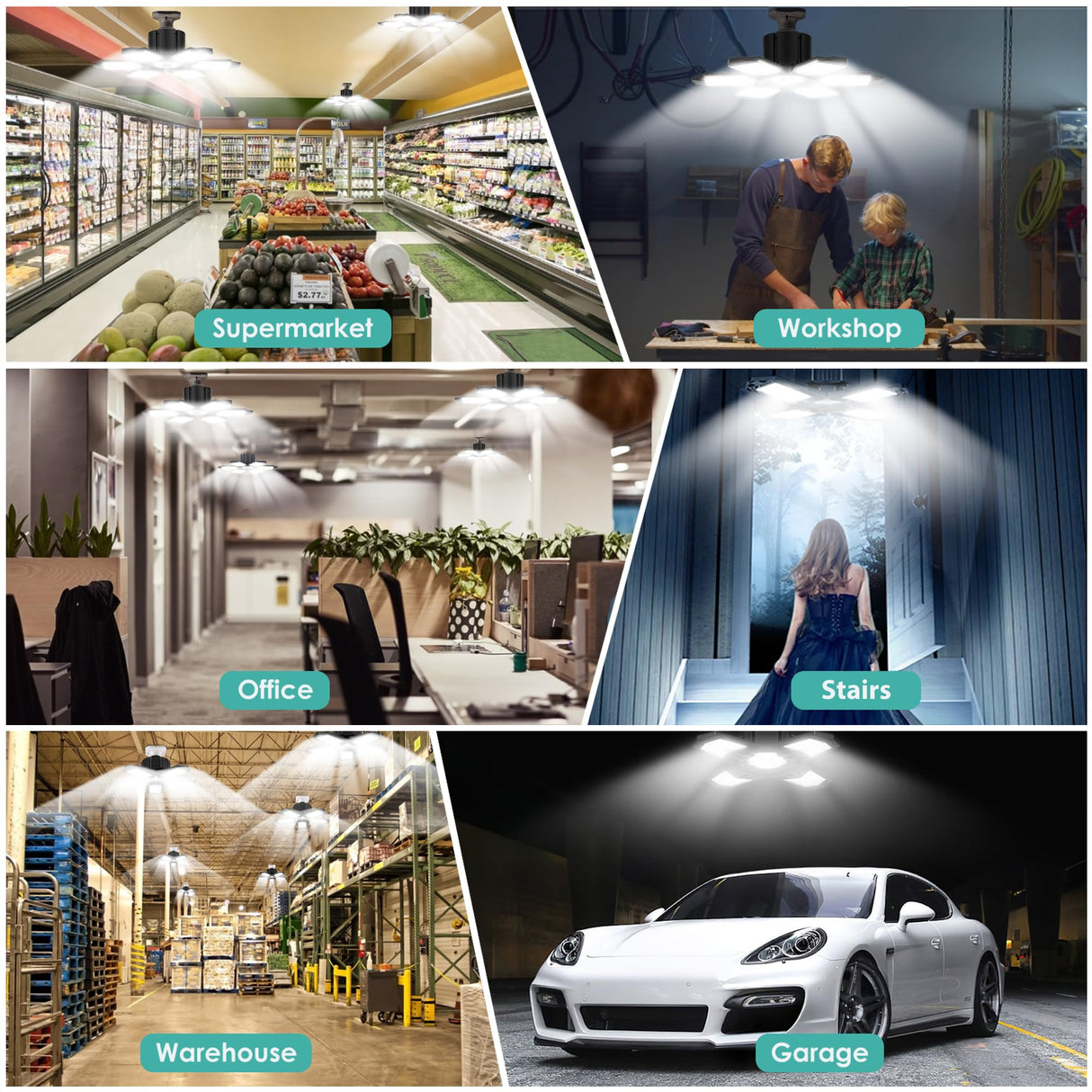 AYSEMO 100W 10000LM Super Bright 5-Panel LED Light Bulb, 6000K Daylight, E26/E27 Base, High Bay Lighting for Garage, Basement, Barn AYSEMO