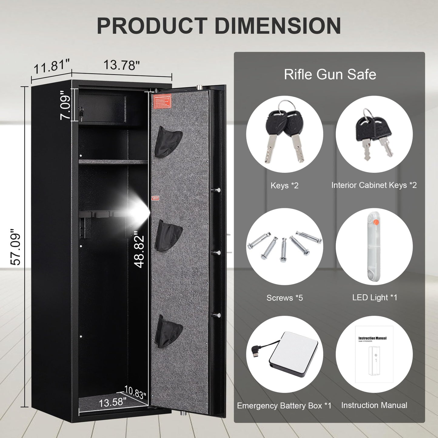 Marcree Gun Safe, 3-5 Rifle Safe, Gun Cabinets for Rifles and Pistols with Removable Shelf, Quick Access Large Gun Locker with Inner Lock Box, - WoodArtSupply