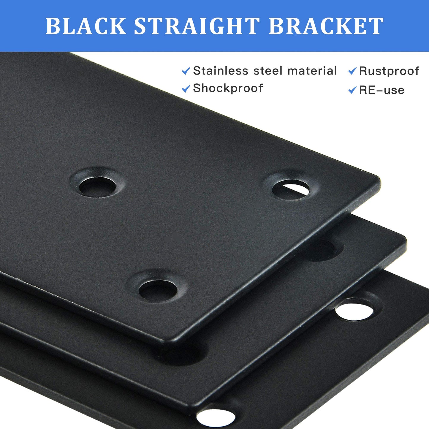 Worldity 8PCS Black Straight Brace, 3.94 x 1.97 Inches Wood Bracket, Flat Straight Mending Plates with Mounting Screws, Joining Fixing Bracket for