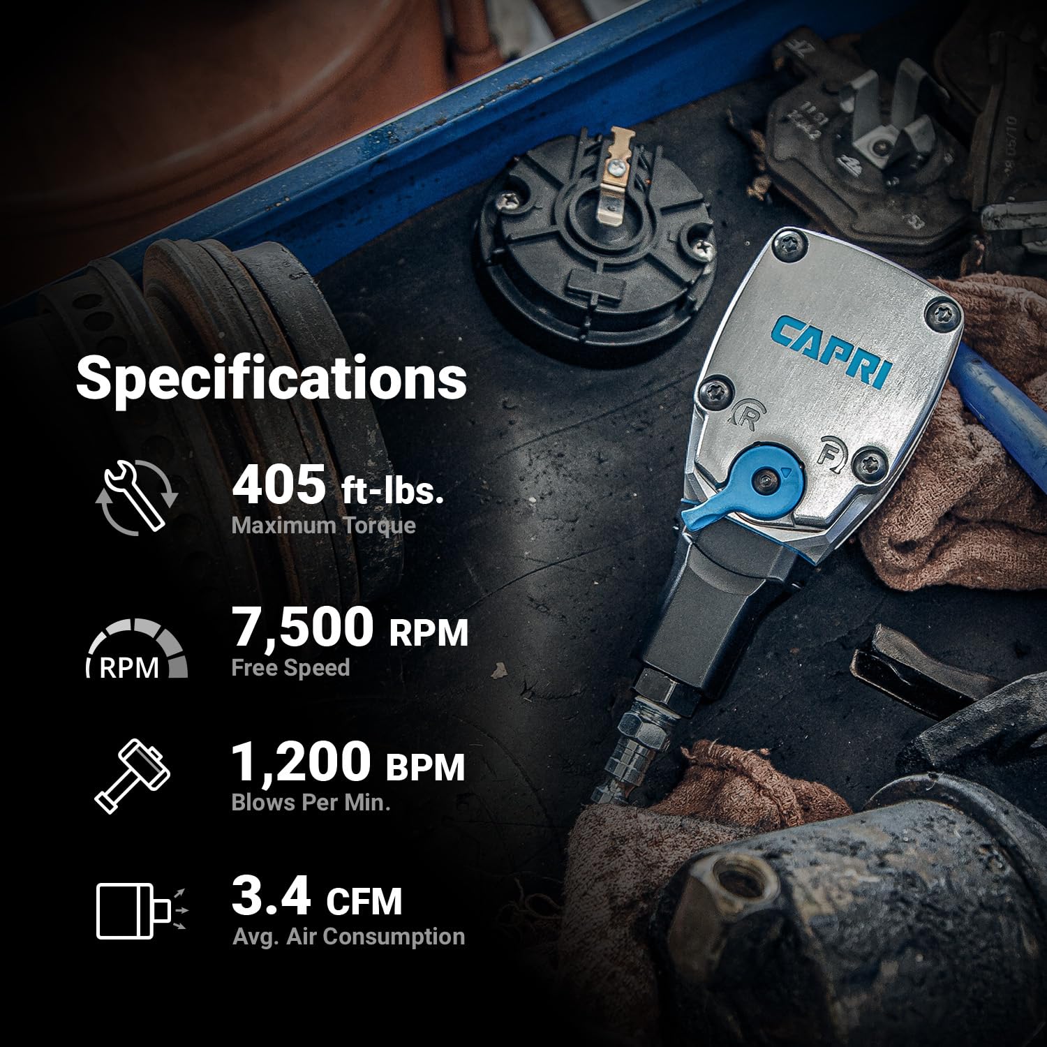 Capri Tools 1/2 in. Palm Air Impact Wrench, 400 ft. lbs. Capri Tools