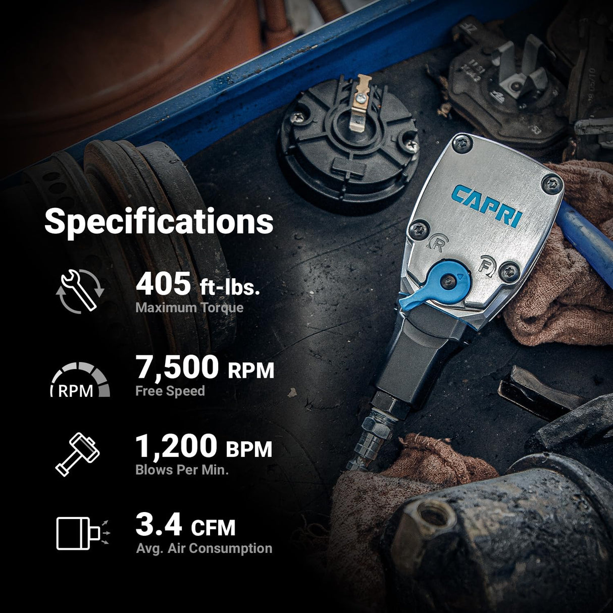 Capri Tools 1/2 in. Palm Air Impact Wrench, 400 ft. lbs. Capri Tools