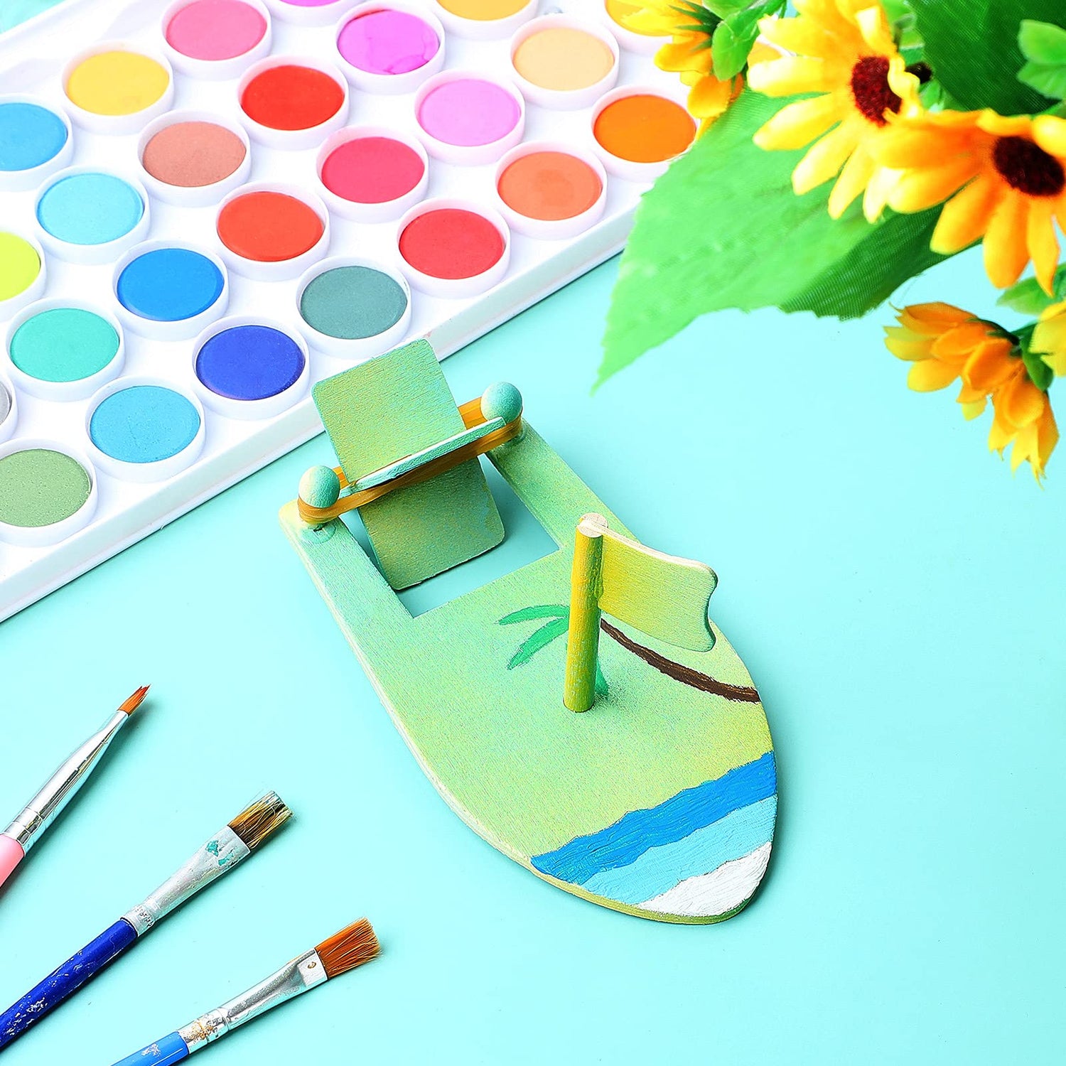 DIY Wooden Boat Kits Wooden Sailboat Blank Craft Rubber Band Paddle Boat Paint and Decorate Summer Wooden Boat Model for Kids Handmade DIY School BBTO