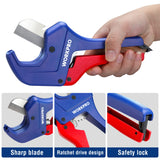 WORKPRO Ratchet PVC Pipe Cutter Tool, up to 1-5/8" PEX, PVC, PPR and Plastic Hoses, Pipe Cutters with Sharp 5Cr15MoV Stainless Steel Blades, Suitable WORKPRO