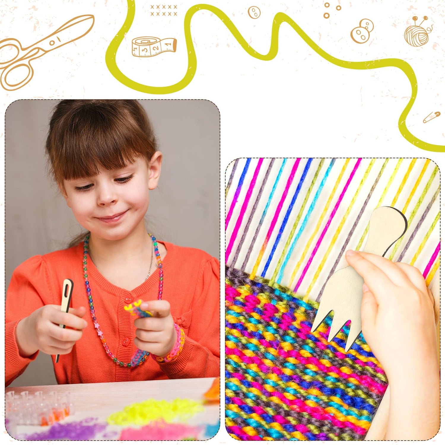 Thyle 6 Sets Rectangle Weaving Loom Kit 5.3 x 7.8'', 7.9 x 11.8'' Wood Weaving Loom with Needles and Tools DIY Looms for Weaving Kids Adult Beginners Thyle