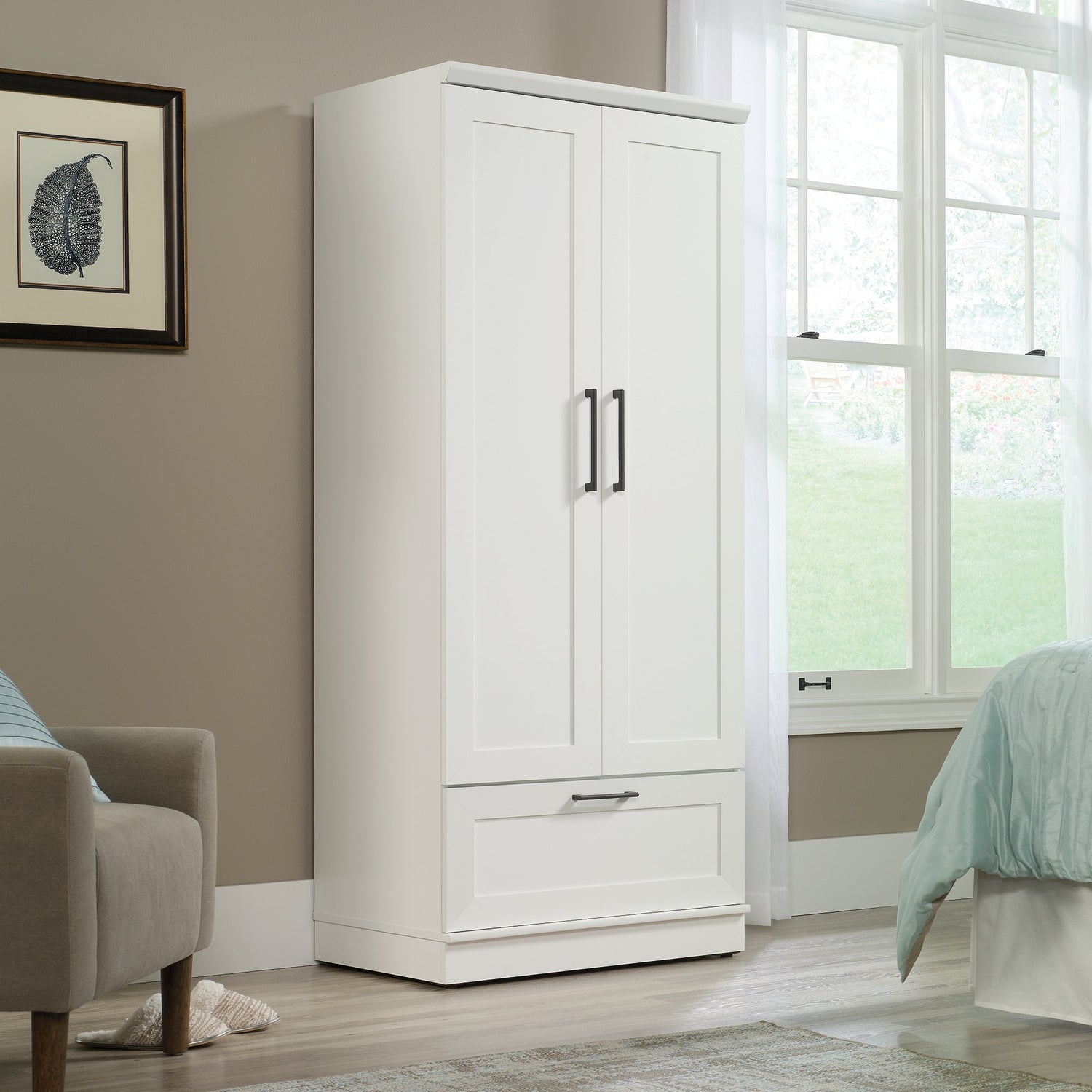 Sauder HomePlus Wardrobe/Pantry cabinets, L: 29.06" x W: 20.95" x H: 71.18", Soft White finish Sauder