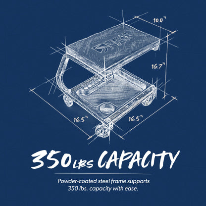 URBANTRANSIT FastBack Shop Stool - 350 Lb Capacity Rolling Stool for The Garage and Workshop, With Organizer Tray and Cupholder - 3 Inch Premium - WoodArtSupply