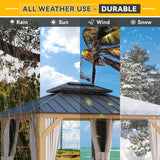 EROMMY 11'x13' Wood Gazebo, Outdoor Hardtop Gazebo Pavilion with Netting and Curtains, Spruce Wooden Frame Double Roof Metal Canopy for Patio EROMMY