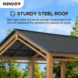 Sunjoy Wood Carport 11 x 13 ft. Outdoor Gazebo, Heavy Duty Garage Car Shelter with Steel Roof and Wooden Frame, Gable Roof Cedar Carport for Cars and Sunjoy