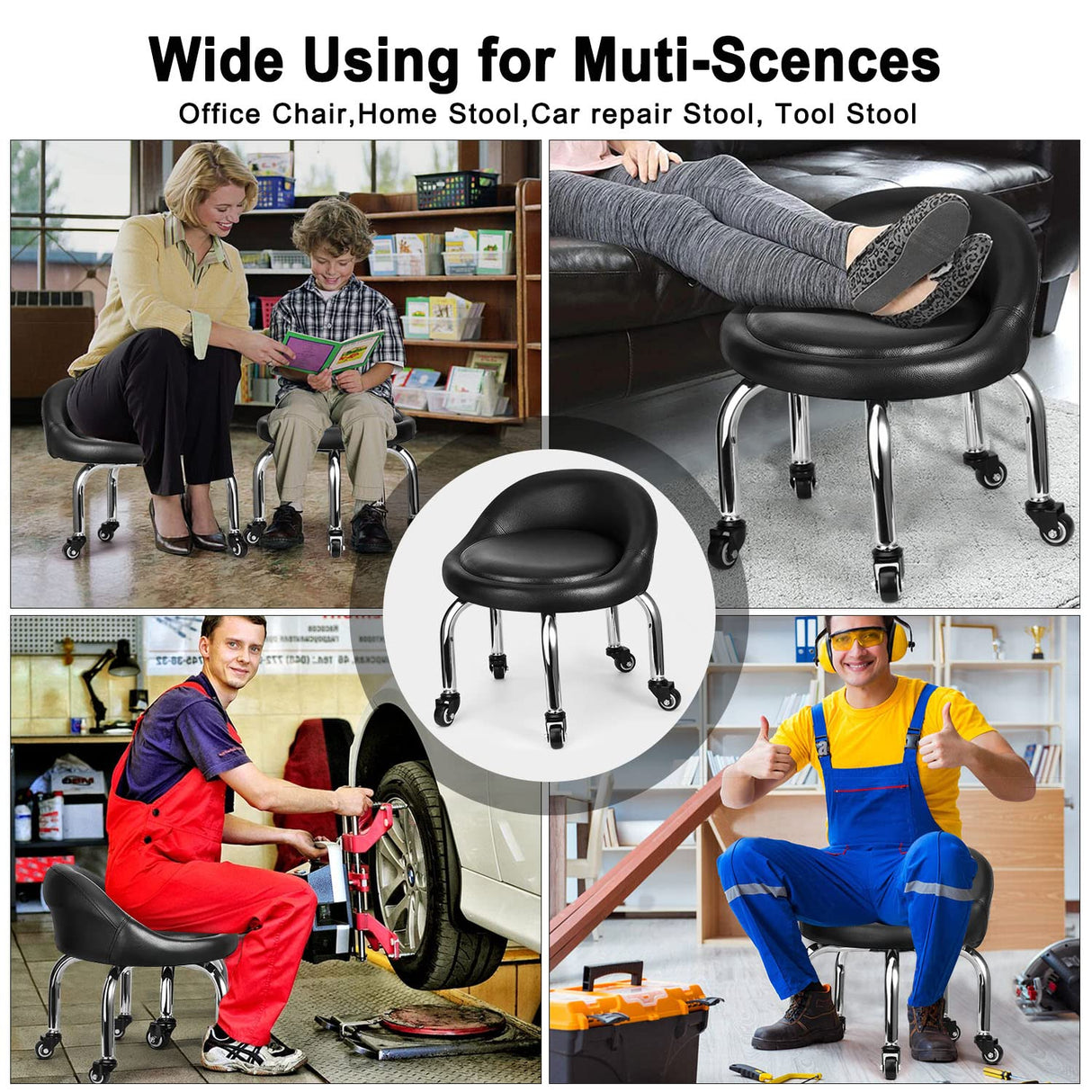 FLOLXNB Low Height Rolling Stool with Back, Low Height Rolling Chair, Low Stool with Wheels for Garage Shop Home Office,L FLOLXNB