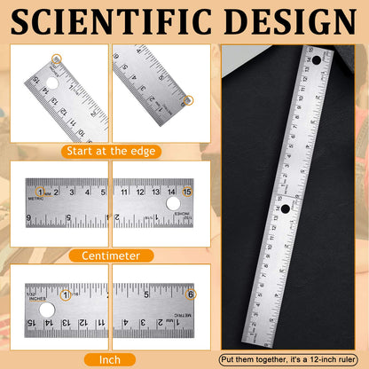 3 Pieces Stainless Steel Cork Back Rulers Metal Ruler Set Non Slip Straight Edge Cork Base Rulers with Inch and Metric Graduations for School Office - WoodArtSupply