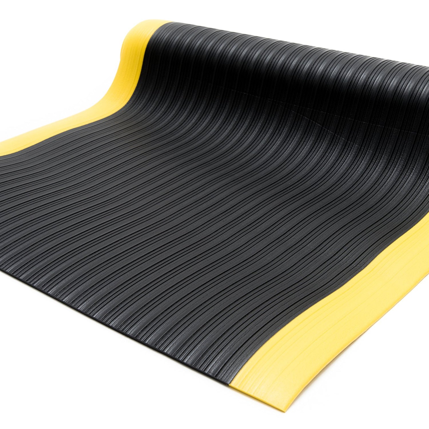 Bertech Anti-Fatigue Floor Mat, 3 Feet x 6 Feet x 3/8 Inch Thick, Ribbed Pattern Top, Black with Yellow Border, Made in USA Bertech