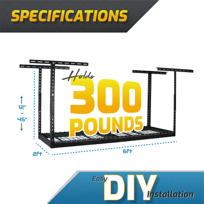 MonsterRax Overhead Garage Storage Rack 2 x 6 Ceiling Rack for Garage Shelving, Organization, & Storage, Adjustable Hanging Storage for Bikes, - WoodArtSupply