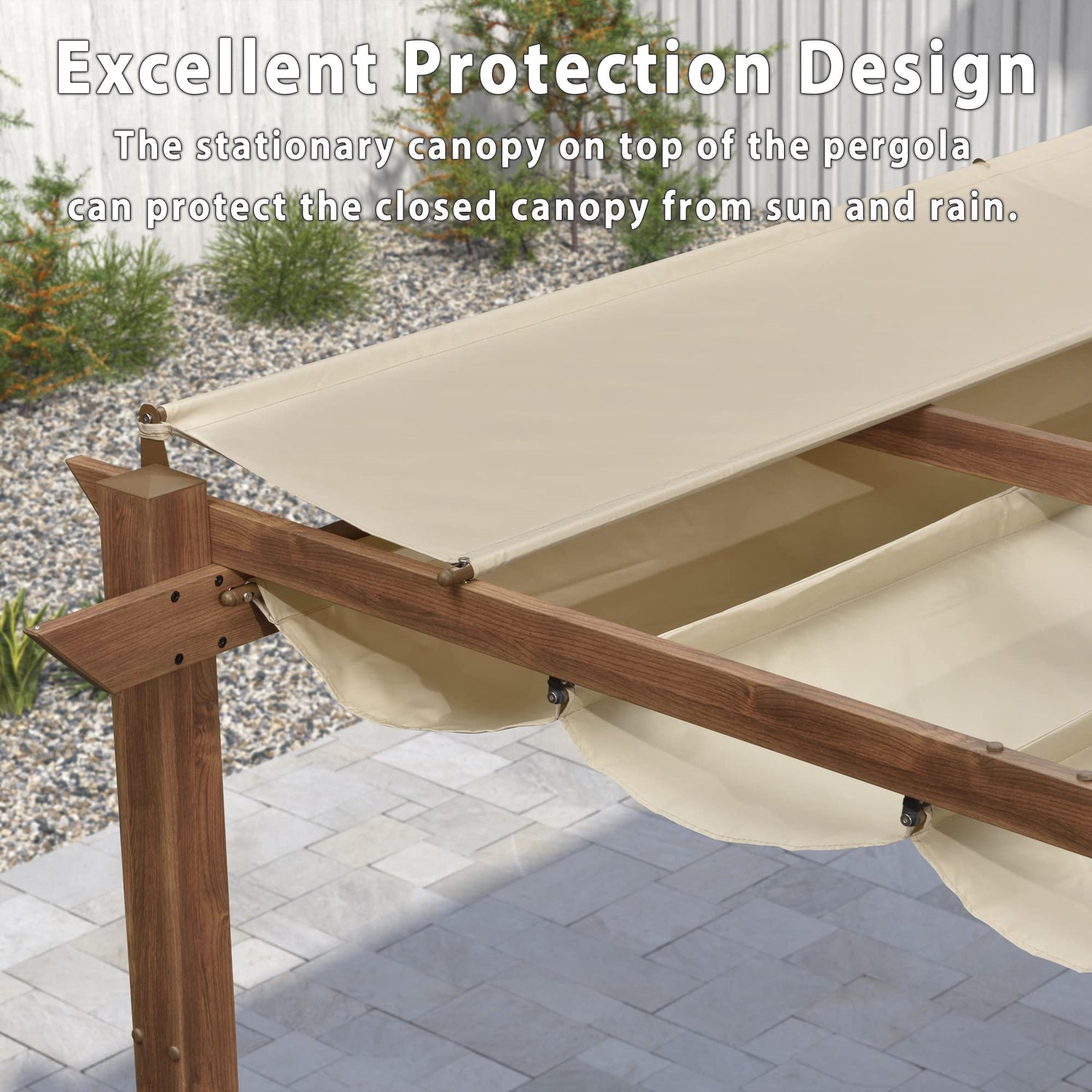 PURPLE LEAF 10' x 10' Outdoor Retractable Pergola with Sun Shade Canopy Patio Metal Shelter for Garden Porch Beach Pavilion Natural Wood Grain Frame PURPLE LEAF