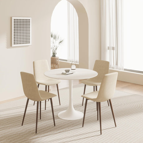 Walnut Round Tulip Dining Table for 2-4 People - Modern Mid-Century Design with Sturdy MDF Top and Pedestal Base YESGIGA