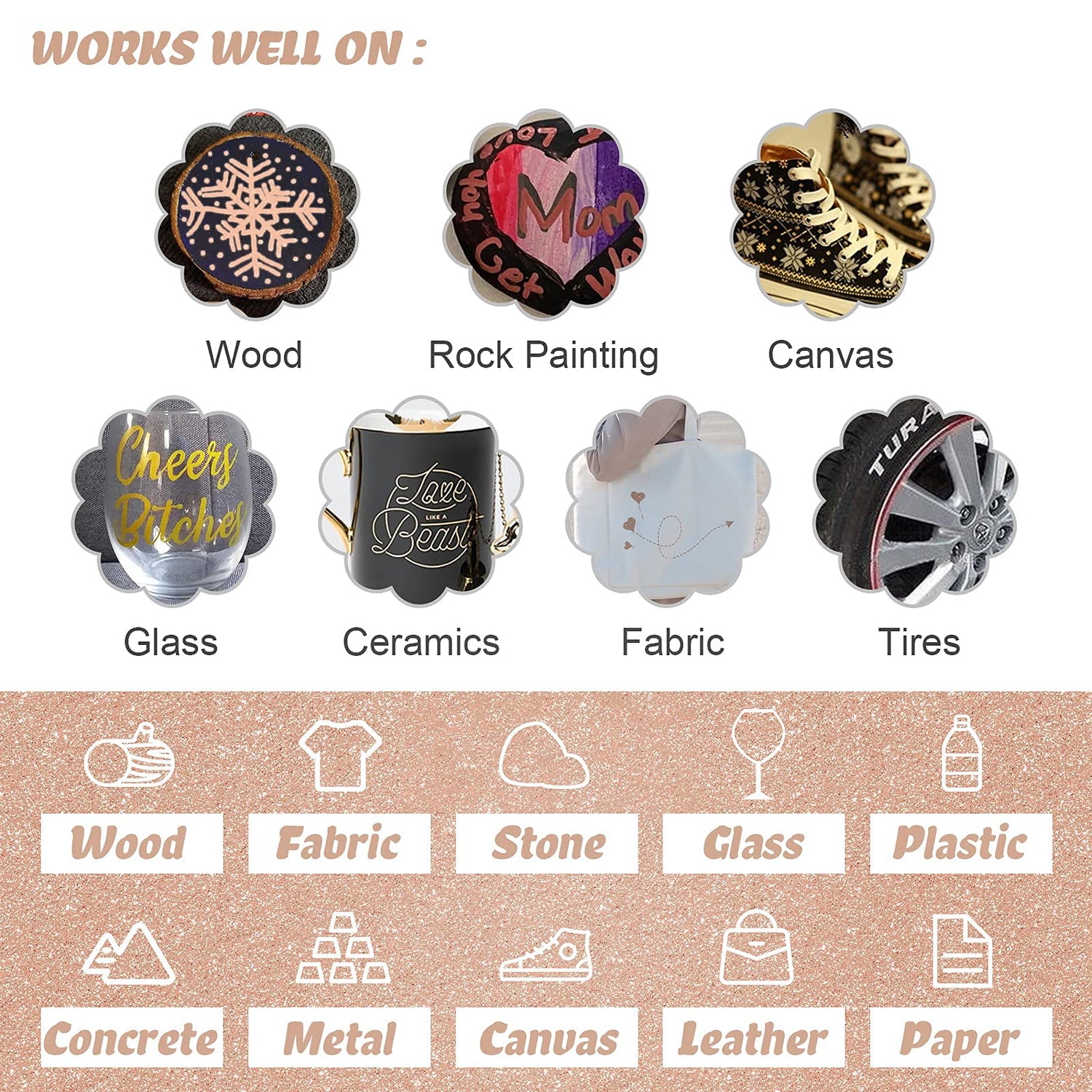 JEFFNIUB Gold Paint Pens with Silver, Rose Gold Acrylic Paint Pens for Rock Painting, Wood, Fabric, Glass, Canvas, Scrapbooking, Card DIY Metallic JEFFNIUB