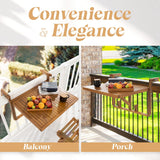 Idzo FSC Acacia Wood Folding Balcony Bar Table for Railings, Adjustable Height & Width, Teak Brush Finish Durable Against Weather, Ideal Spacious IDZO