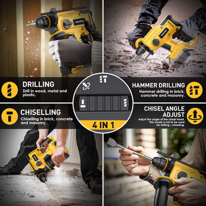 Rotary Hammer Drill for Dewalt 20V MAX Battery, Brushless Cordless with Safety Clutch for Concrete/Masonry, 2.5 Joules, 1500 RPM, 4 Application Modes