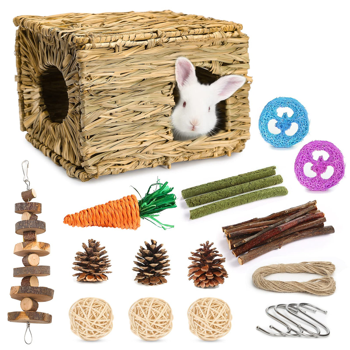 PStarDMoon Bunny Grass House-Hand Made Edible Natural Grass Hideaway Comfortable Playhouse for Rabbits, Guinea Pigs and Small Animals to Play,Sleep PStarDMoon