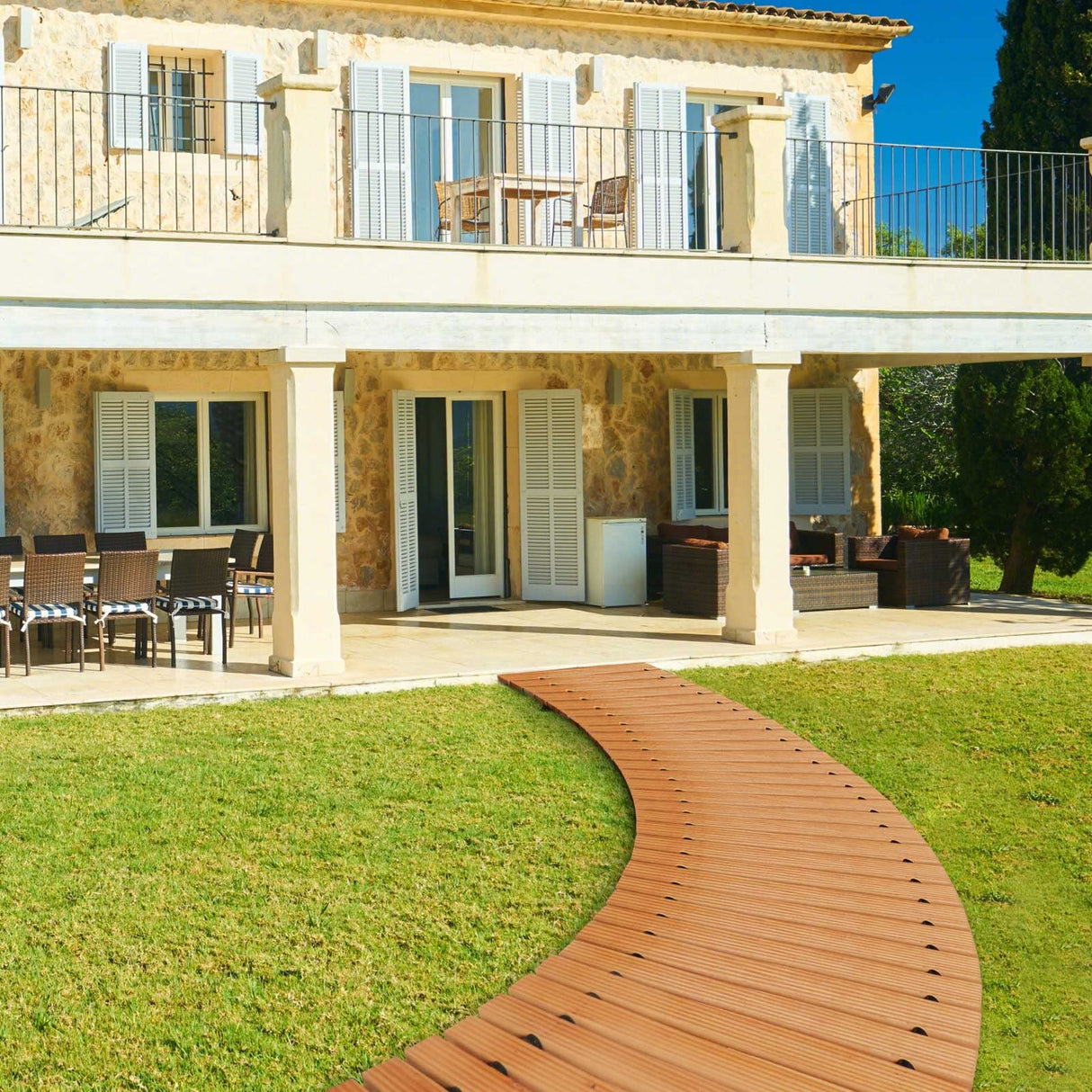 RELIANCER 6' Wooden Garden Pathway,Outdoor Roll Out Cedar Curved Walkway,Patio Path Decorative Garden Boardwalk Walkways,Weather-Resistant Roll Up RELIANCER