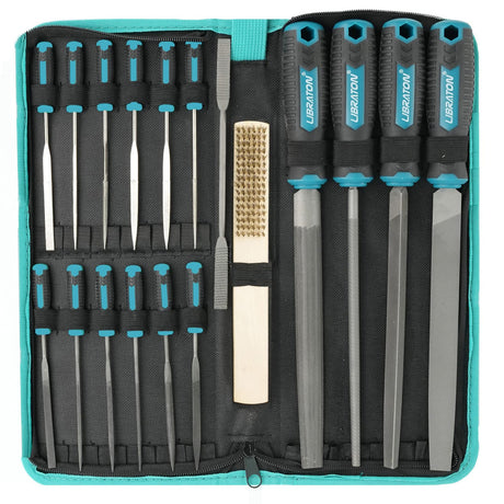 Libraton 31PCs Metal File Set, Metal Files, Metal Files for Steel, 12 Needle Files with Case, Riffler File, 12 Sandpapers, Steel Brush, File Sets for LIBRATON