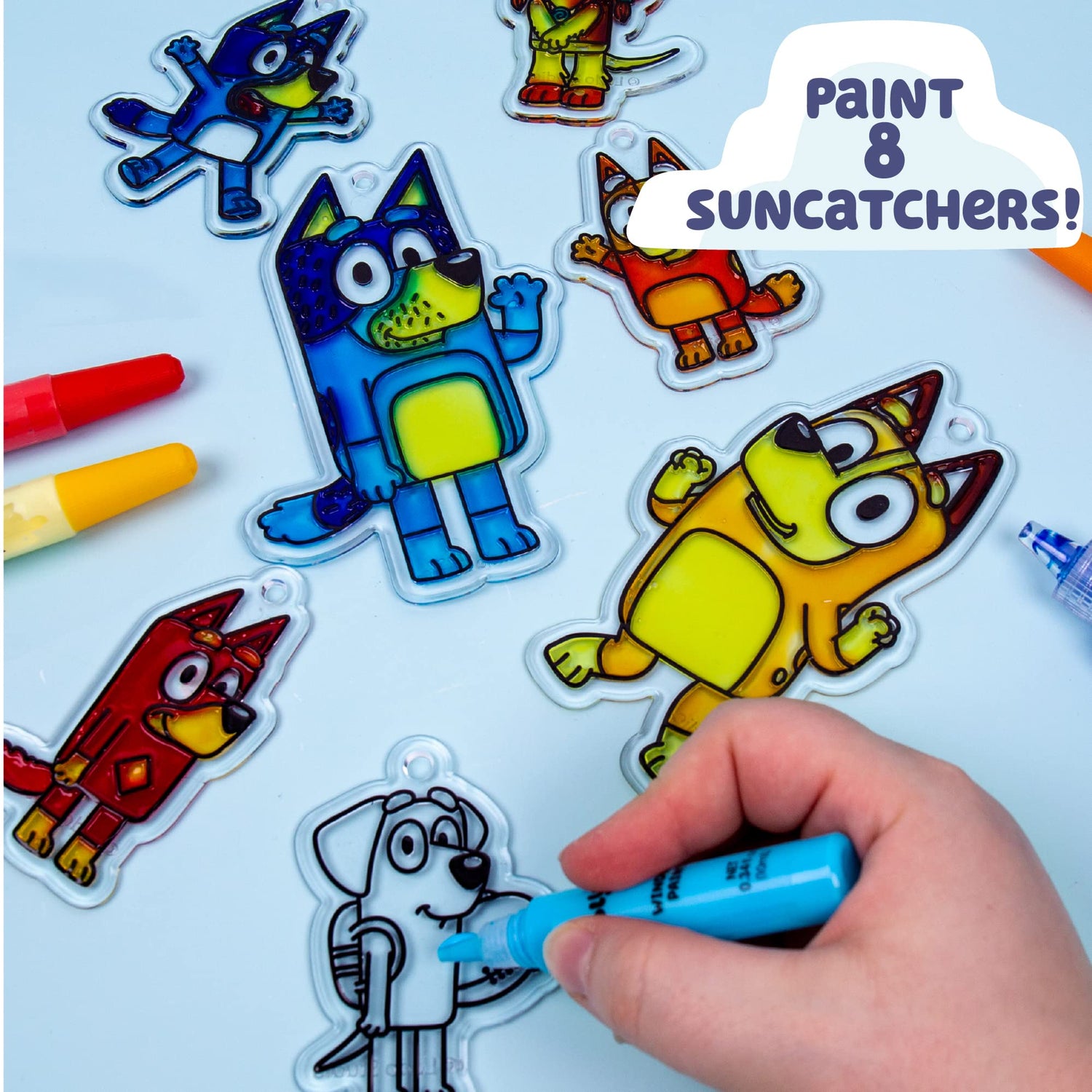 Bluey Window Art Suncatchers Kit for Kids to Paint, Great at-Home Craft Activity or Birthday Party Idea, Toys for Ages 3, 4, 5, 6 Bluey