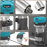 TWOWIN Router Tool, 6.5 Amp 1.25 HP Hand held Wood Router Tool, Compact Palm Trim Router for Woodworking, 6 Variable Speeds Fixed Base Laminate TwoWin