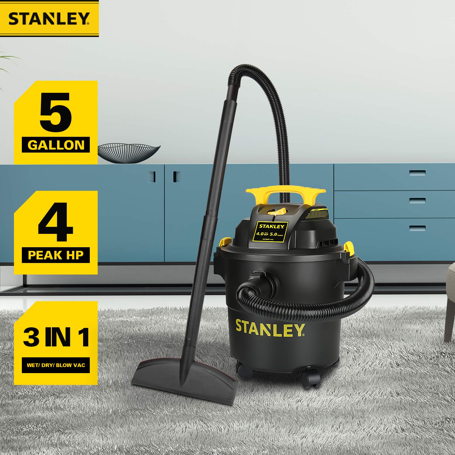 Stanley SL18115P Wet/Dry Vacuum, 5 Gallon, 4 Horsepower, 4.0 HP AC, Black - WoodArtSupply