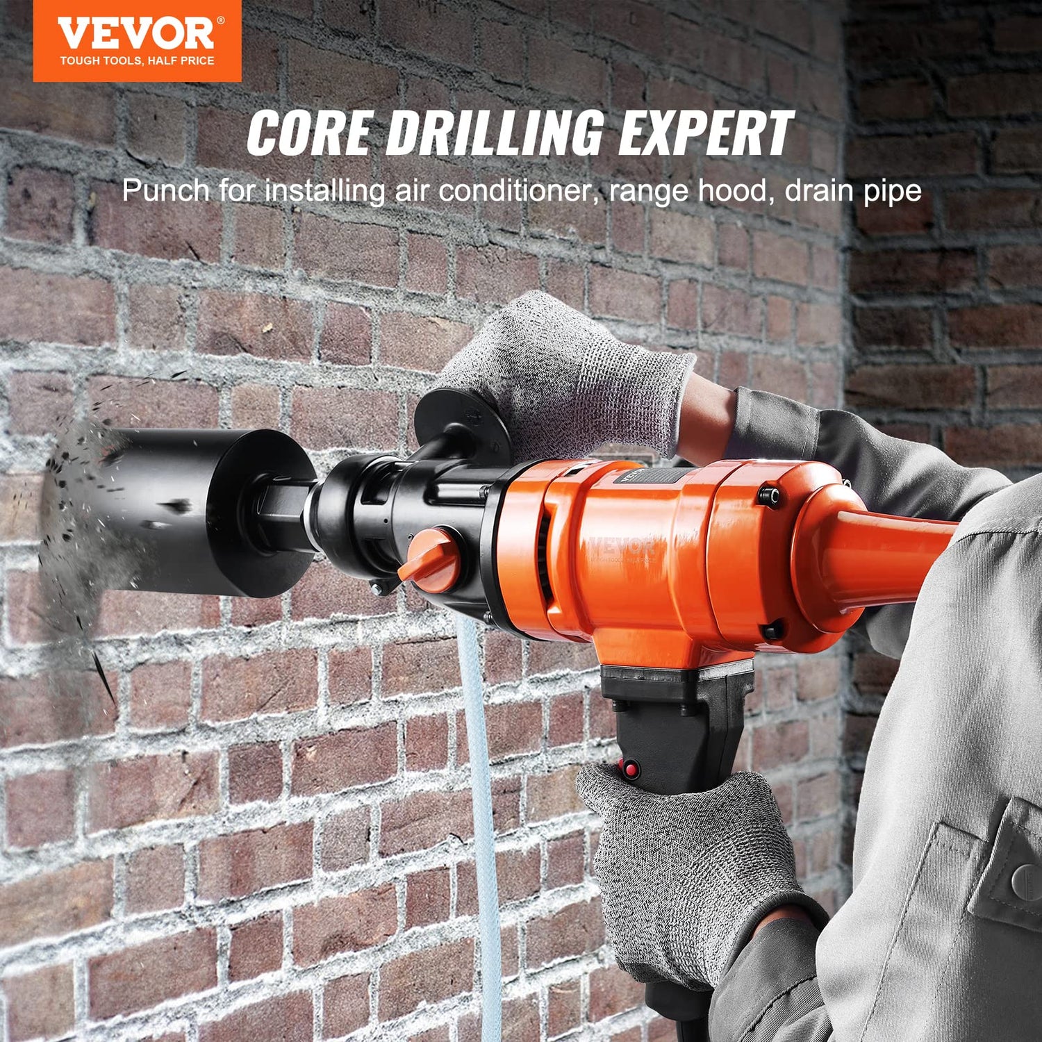 VEVOR Diamond Core Drilling Machine, 4in Handheld Wet Concrete Core Drill Rig, 1100-2400RPM Two Speed & 1-1/4" Thread & 2 Bubble Levels, 3-4in VEVOR
