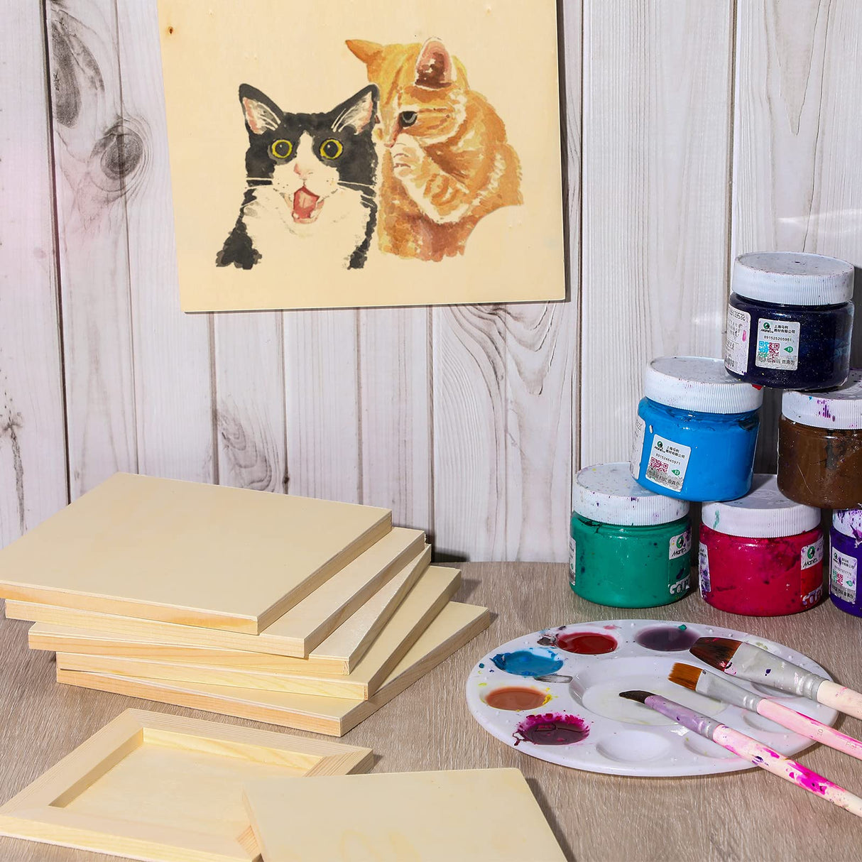 12 Pieces Wood Canvas Boards Unfinished Wooden Panel Boards Wood Paint Pouring Panels for Painting Drawing Home Decor, 3 Sizes Youyole