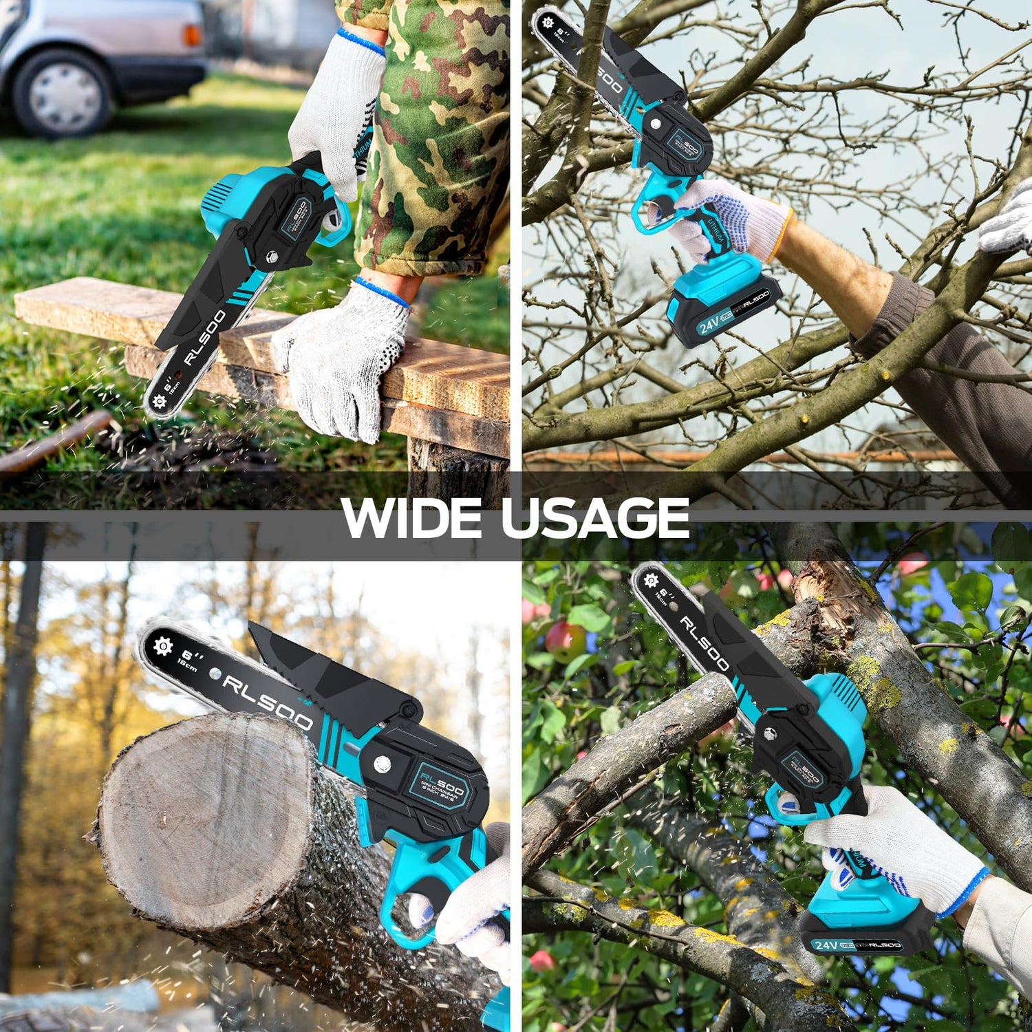 RLSOO Mini Chainsaw 6 Inch Cordless, Battery Powered Electric Chainsaw with 2 Batteries and 3 Chains, Mini Chain Saw for Tree Trimming Wood Cutting RLSOO