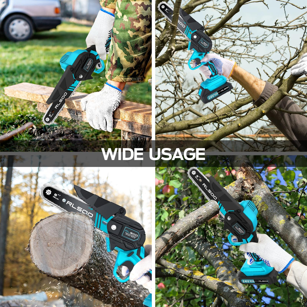 RLSOO Mini Chainsaw 6 Inch Cordless, Battery Powered Electric Chainsaw with 2 Batteries and 3 Chains, Mini Chain Saw for Tree Trimming Wood Cutting RLSOO