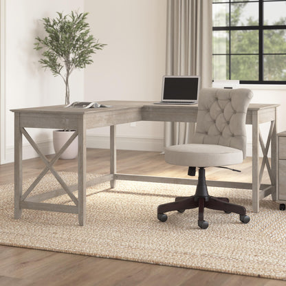 Bush Furniture Key West 60W Modern Farmhouse L Shaped Desk in Washed Gray | 60-Inch Corner Table for Home Office
