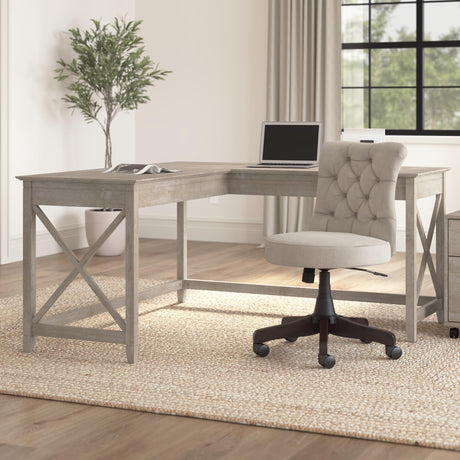 Bush Furniture Key West 60W Modern Farmhouse L Shaped Desk in Washed Gray | 60-Inch Corner Table for Home Office Bush Business Furniture
