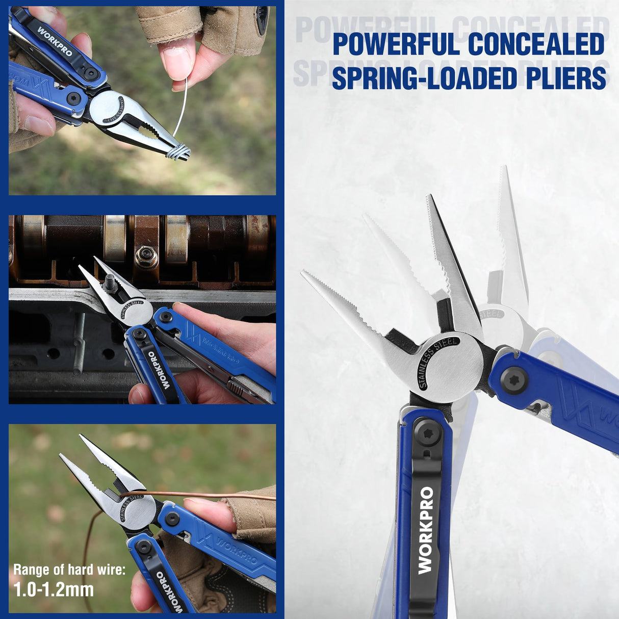 WORKPRO 18-in-1 Multi Tool Pliers, Stainless Steel EDC Multitool with Pocket Knife, 2 Safety Locks, Belt Clip and Oxford Pouch, Multipurpose Utility WORKPRO