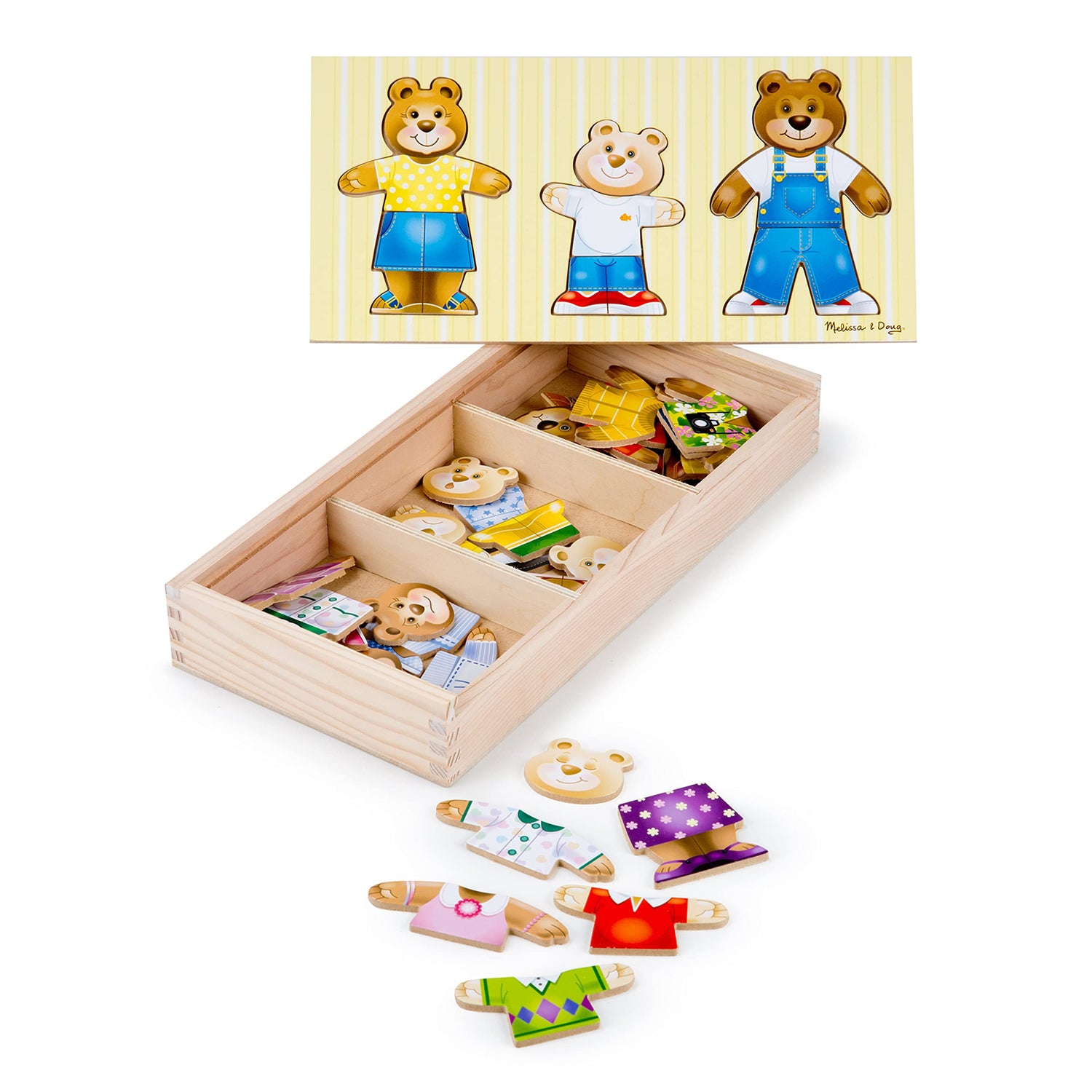 Melissa & Doug Mix 'n Match Wooden Bear Family Dress-Up Puzzle With Storage Case (45 pcs) - Wooden Teddy Bear Puzzle, Sorting And Matching Puzzles Melissa & Doug