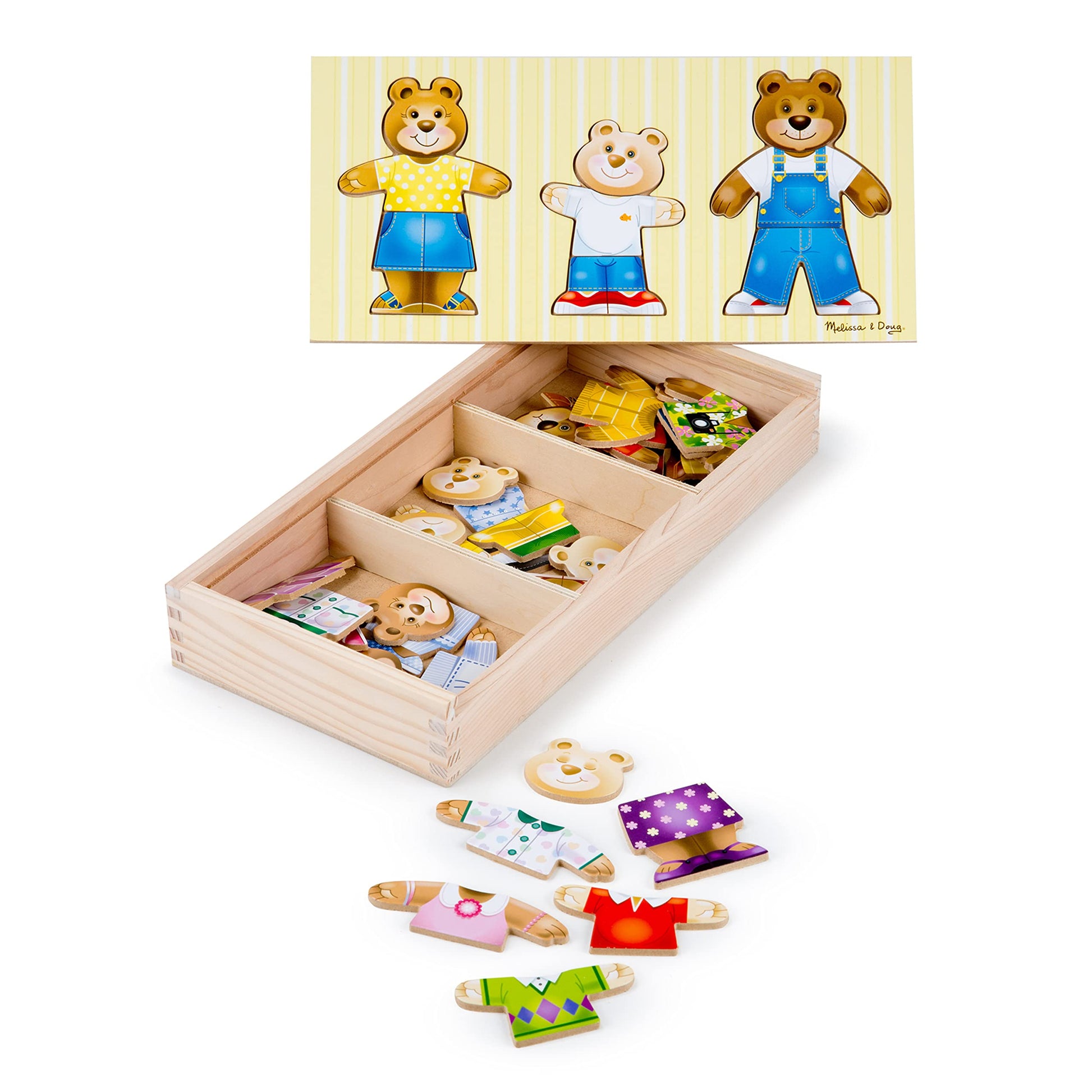 Melissa & Doug Mix 'n Match Wooden Bear Family Dress-Up Puzzle With Storage Case (45 pcs) - Wooden Teddy Bear Puzzle, Sorting And Matching Puzzles - WoodArtSupply