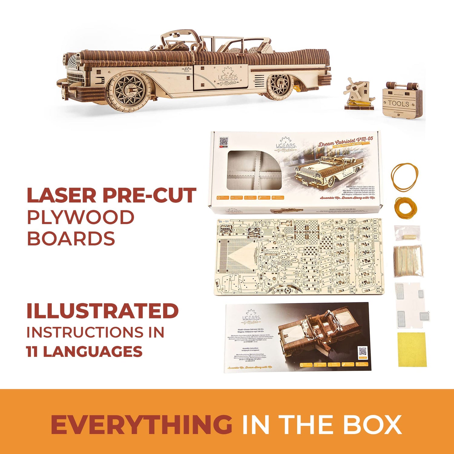 UGEARS Mechanical Wooden 3D Puzzle Model Dream Cabriolet VM-05 Father's Day Gift Idea UGEARS