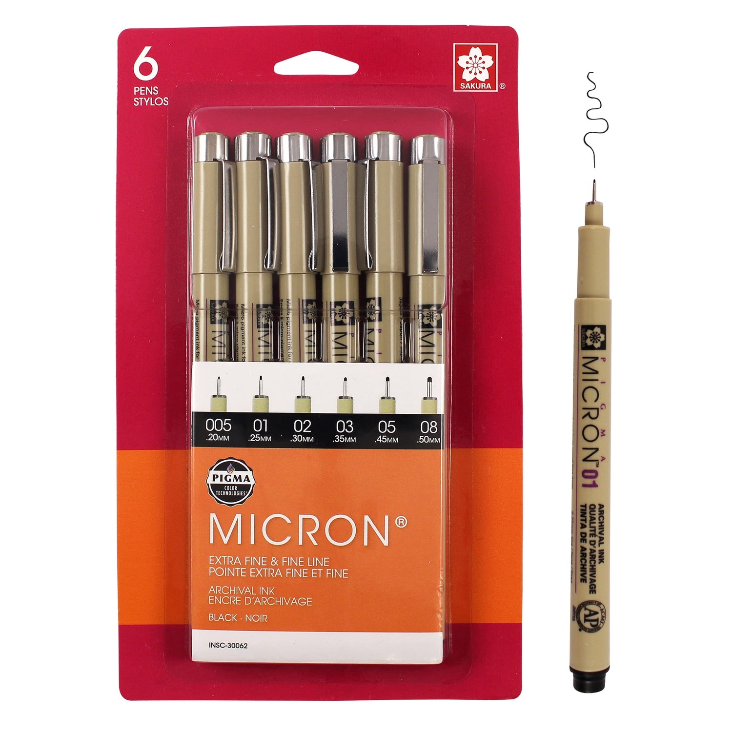 SAKURA Pigma Micron Fineliner Pens - Archival Black Ink Pens - Pens for Writing, Drawing, or Journaling - Assorted Point Sizes - 6 Pack SAKURA