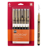 SAKURA Pigma Micron Fineliner Pens - Archival Black Ink Pens - Pens for Writing, Drawing, or Journaling - Assorted Point Sizes - 6 Pack SAKURA