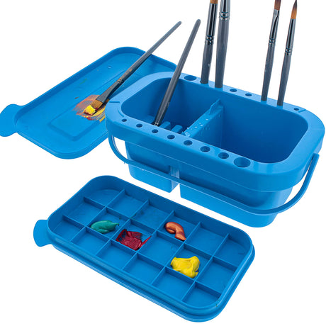 U.S. Art Supply 16 Hole Multi-Function Paint Brush Washer, Cleaner and Holder, 18 Palette Wells, Lid Plastic - Clean, Dry, Rest, Store, Hold Artist U.S. Art Supply