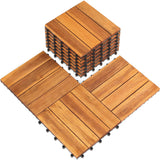 Interlocking Deck Tile (Pack of 10, 12"x12") Acacia Hardwood Deck Tile, Interlocking Patio Tile in Solid Acacia Wooden Oiled Finish Waterproof All LOAQUA