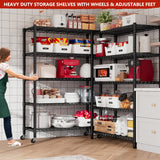REIBII 76''H Wire Shelving Loads 2100LBS,5 Tier Metal Shelving with Adjustable Storage Shelves 36''W Garage Shelving Heavy Duty with Wheels Metal REIBII