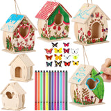 Outus 12 Pcs Wooden Birdhouse Craft Kits to Build, 4 Shapes Wooden Unfinished Bird House with Watercolor Pen and Butterfly Sticker for Boy and Girl Outus