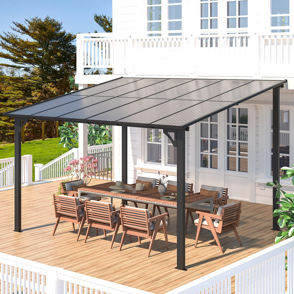 AECOJOY Wall Gazebo12’ x 10’, Hard Top Gazebos Pergola on Clearance, Outdoor Patio Lean to Gazebo Canopy Awnings for Deck, Porch, Backyard and More AECOJOY