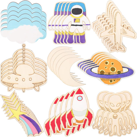 Outer Space Unfinished Wooden Cutouts Wooden Paint Crafts for Halloween Christmas Decoration Kids DIY Craft Art Project and Home Decor Ornament Jetec