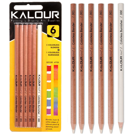 KALOUR Colorless Blender and Burnisher Pencils Set,Non-pigmented, Wax Based Pencil,perfect for Blending Softening Edges,ideal for Colored Pencils,Art